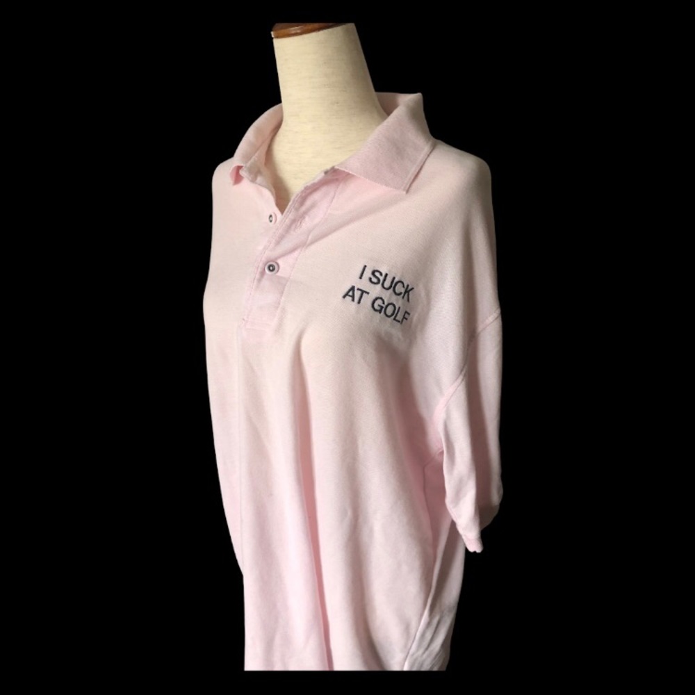 Funny FeatherLite “I Suck At Golf” light pink polo shirt L‎